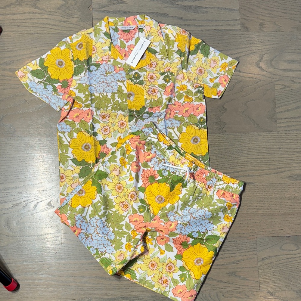 Janie and Jack Floral Kids Swim Set - Yellow, Pink, Green